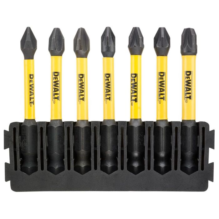 Barrette de 7 embouts de vissage Philipps/Pozidriv flextorq 57mm : Ph1, Ph2 (x2), Pz1, Pz2 (x2), Pz3