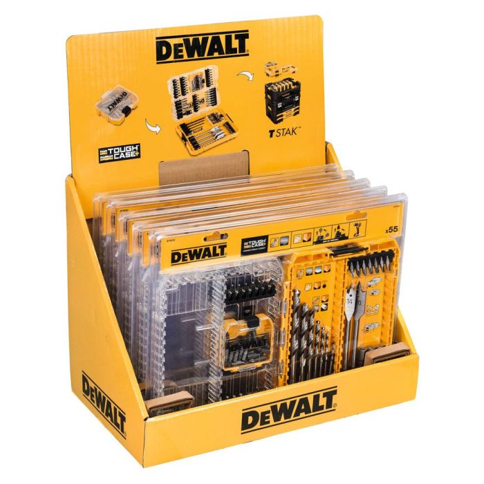 Moyen Coffret TOUGHCASE bois et métal 55 piècesForets HSS-G diamètre : 3, 4, 5, 6, 8, 10, 12mmMèche à bois plate diamètre : 14, 20mmEmbouts 25mm : PH1